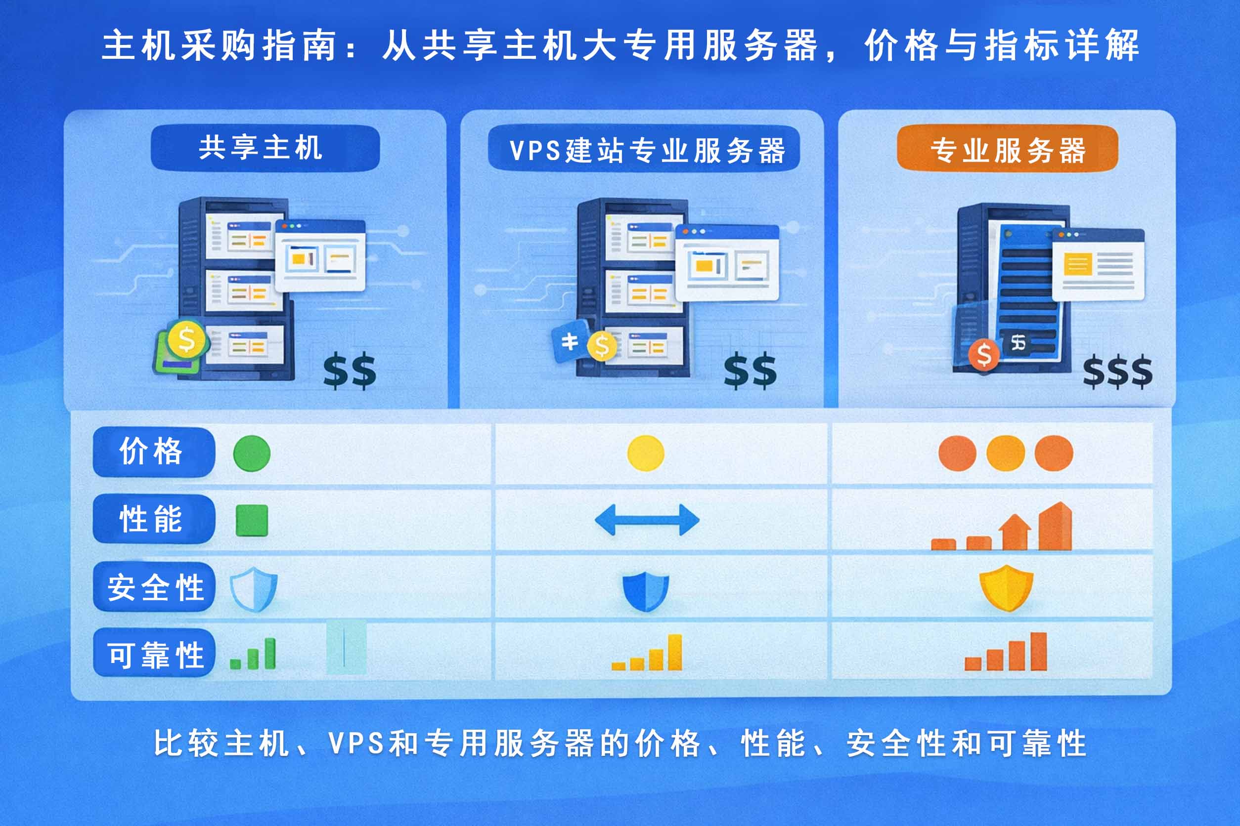 主机购买指南：从共享主机到专用服务器，价格与指标详解
