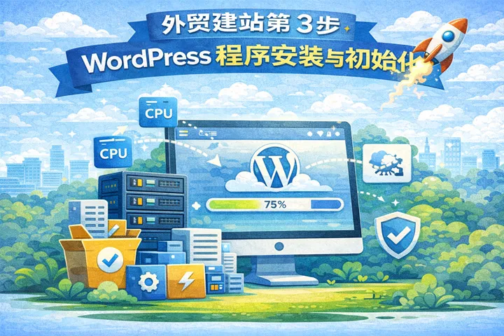 WordPress 程序安装与初始化操作界面示意图
